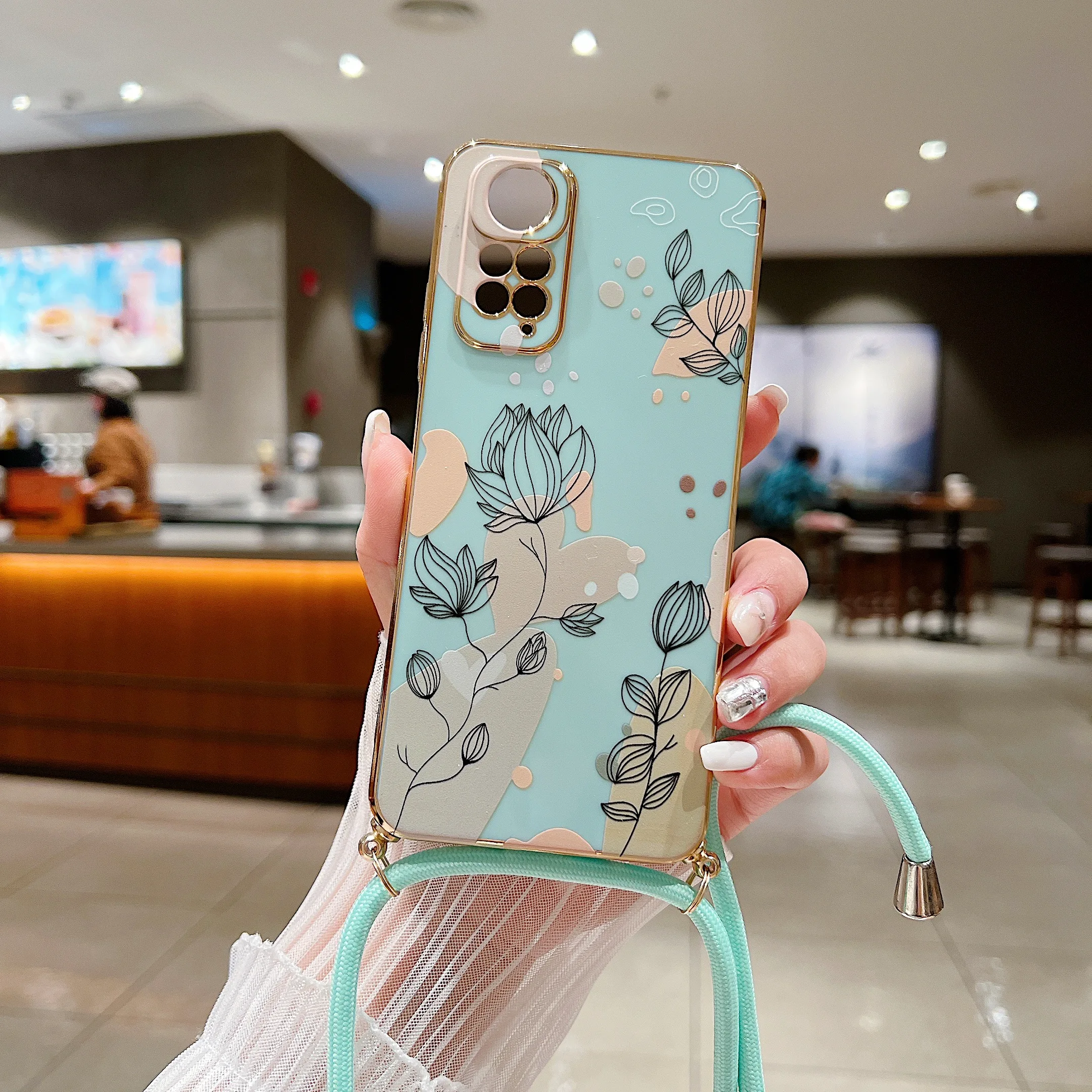 Botanical Design Diagonal Lanyard Phone Case Cover