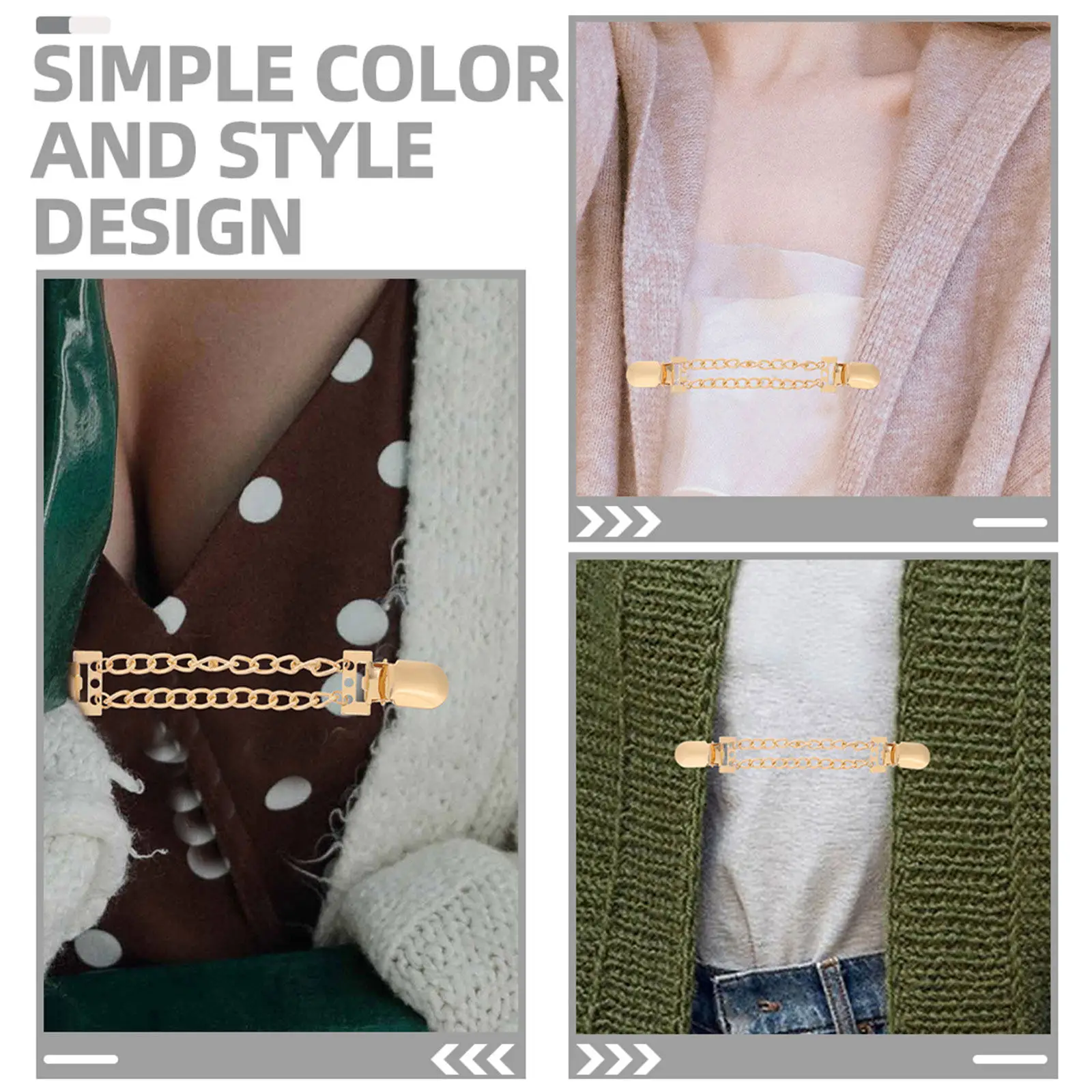 4개 세트 빈티지 메탈 스웨터 클립 가디건 숄 체인 클래스프 드레스 허리 클립 칼라 클립 여성용 셔츠 브로치 고정 장치