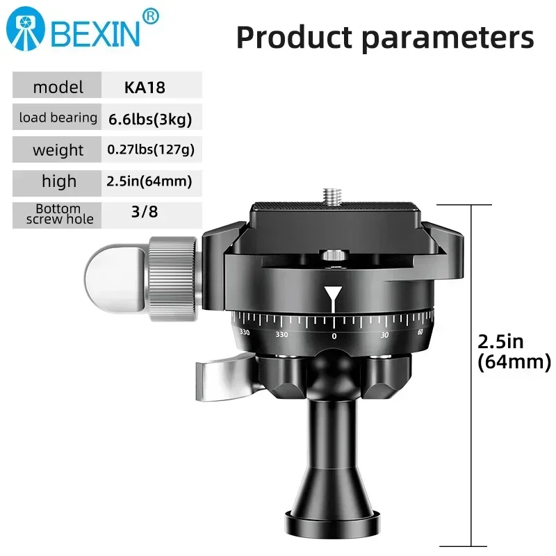 SLR camera panoramic spherical gimbal 360 degree rotating metal gimbal projector with quick release plate