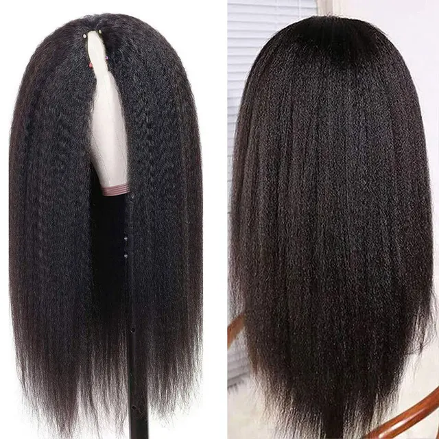 Kinky Straight U V Part Wig Human Hair No Leave Out U Part Brazilian Yaki Straight Machine Made Human Hair Wigs For Women Virgin - Image 2