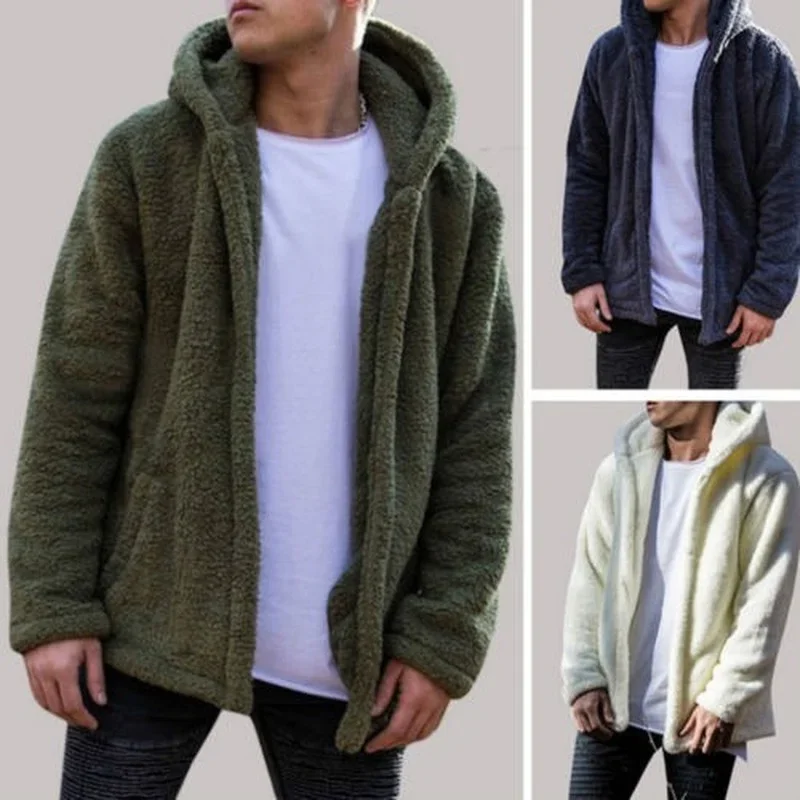 Men Winter Teddy Bear Fleece Fur Fluffy Coat Jackets Jumper Outwear Oversized Warm Autumn Outwear Plush Long Sleeve Jackets Tops