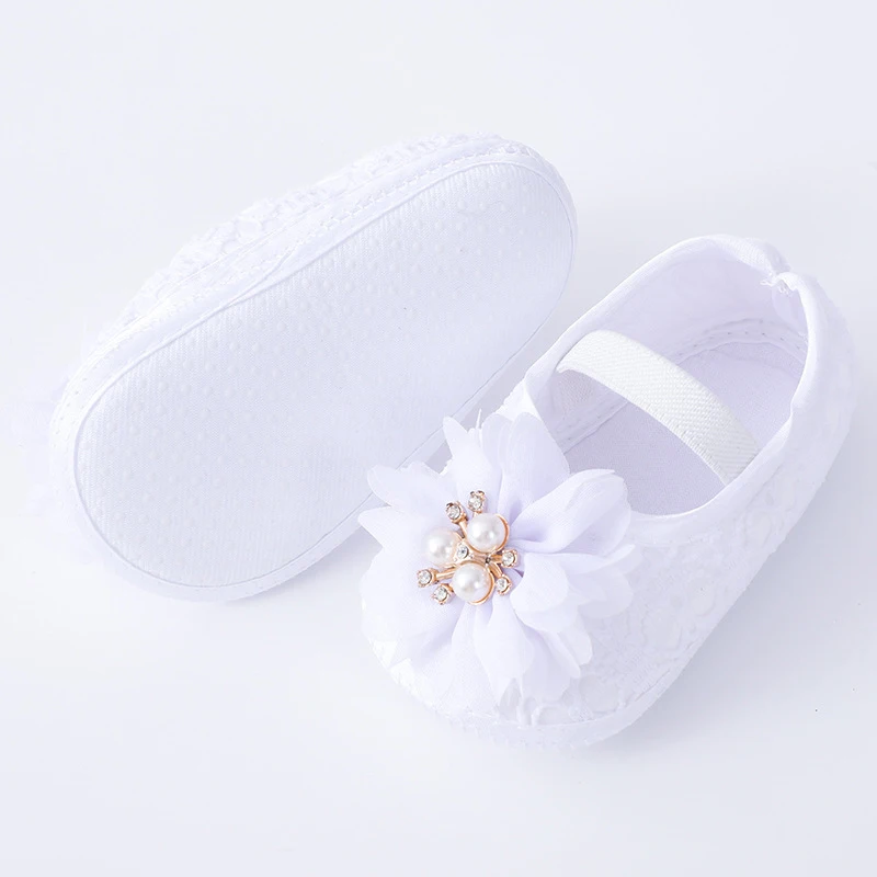 0-18months Baby Girls Shoes And Headband Soft Sole Non-Slip Pearl Flower Princess Wedding Dress Crib Shoes For Newborn Girls casual shoes baby girl high heels baby girl booties