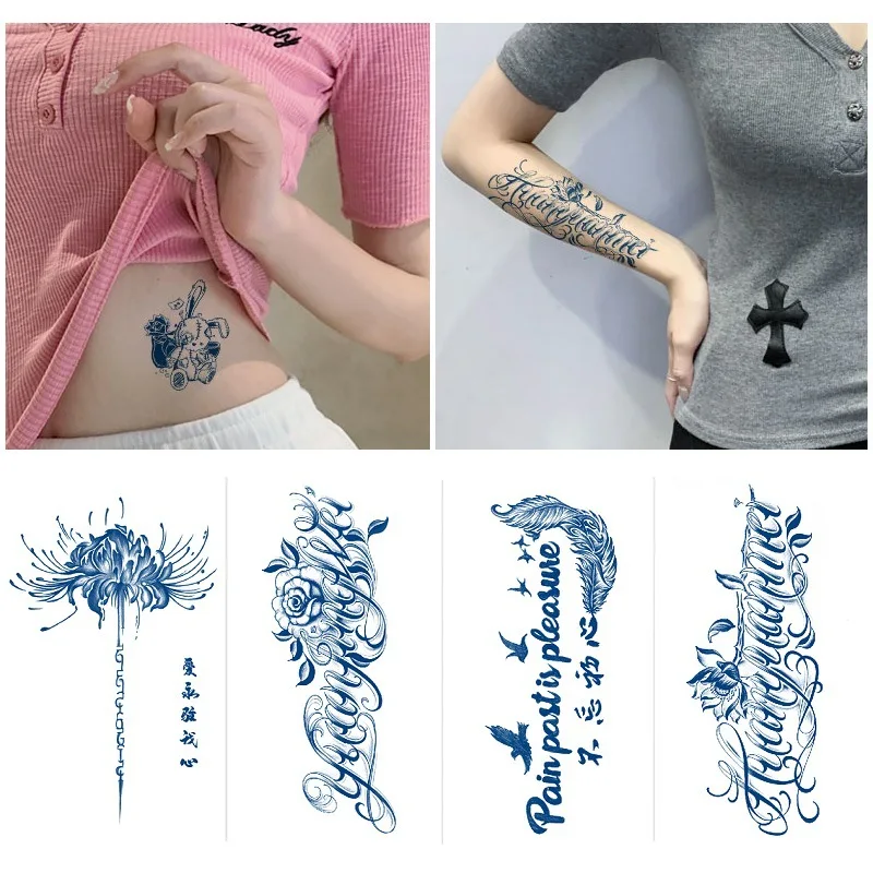 

Flower English Words Juice Temporary Tattoos Long Last Waterproof Tattoo Plant-Based Ink Infinity Adult Realistic Tattoo Sticker