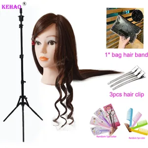 Professional Styling Head Mannequin Hairdresser Human Hair Mix Synthetic Hair Doll Head To Practice Hairstyles Wig Stand Tripod