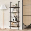 5-Tier Bookshelf, Modern Wall Mounted Ladder Shelf, 5 Tiers Wood Open Bookcase w/Metal Frame, Home Office Display Rack 5