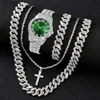 4pcs Men's Casual Quartz Watch Alloy Strap With Date Silver And Alloy Rhinestone Cuban Chain Bracelet Necklace And Alloy Cross P 2