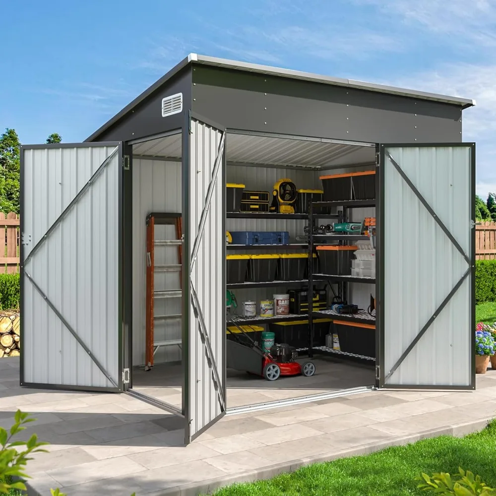 7.5x4 FT Triple Door Metal Storage Shed 1