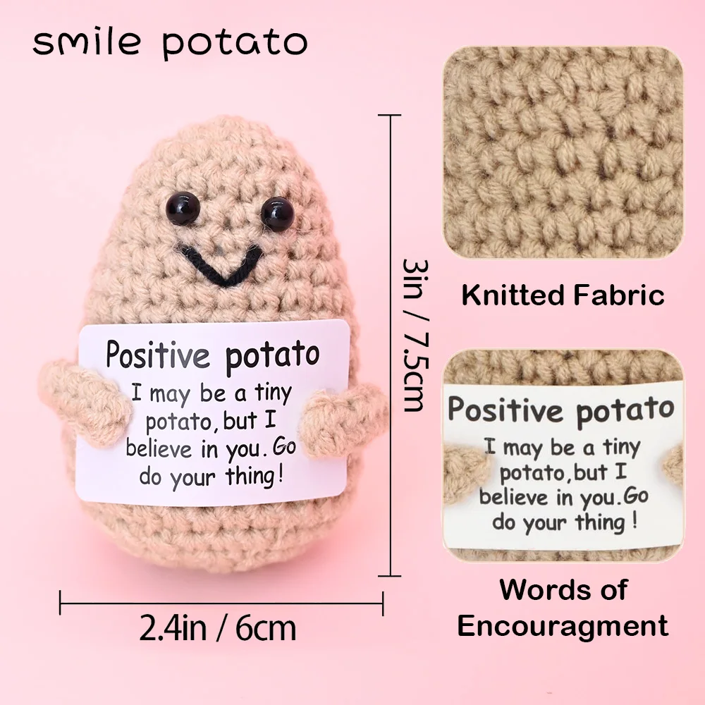 Positive Energy Crochet Doll Pocket Hug Handmade Knitted Plush Potato Plant Avocado Bee Turtle Duck Funny Emotional Support Gift