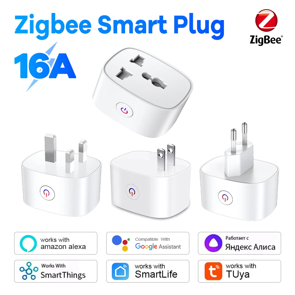 Zigbee Smart Plug 16A EU US UK Plug Energy Monitor รีโมทคอนโทรลจับเวลา Alexa Google Home สําหรับซ็อกเก็ตไฟฟ้าควบคุม 1