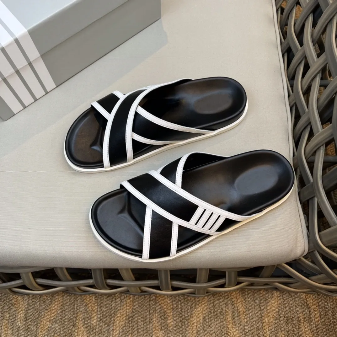 

New Arrival Men Slippers Classic 4-bar Striped Luxury Brand Flip Flops 2023 Summer Beach Outdoor Fashion Causal Woman Sandals