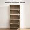 Bookcase  Bookshelf 5 Tier Rattan Boho Bookcase with Doors Storage Large Book Case Shelf Farmhouse Bookshelves 6