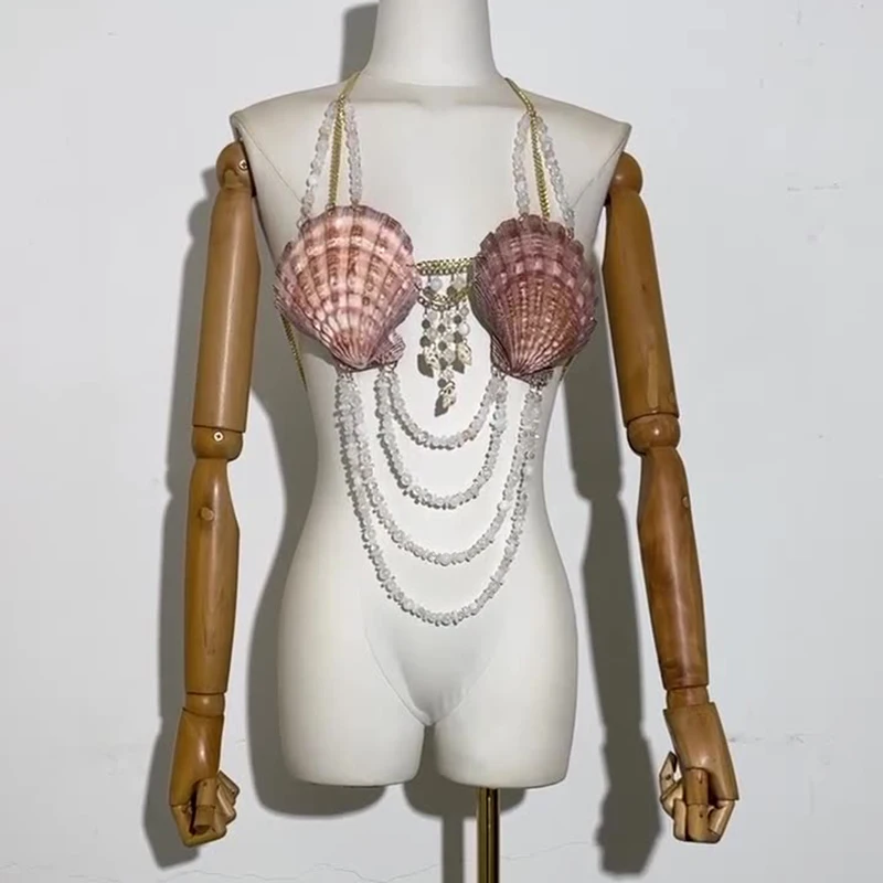 Sexy Women Handmade Shell Lingerie Tide Temperament Women Hundred Tank Corset Body Chain Hanging Neck Bikini Top 1