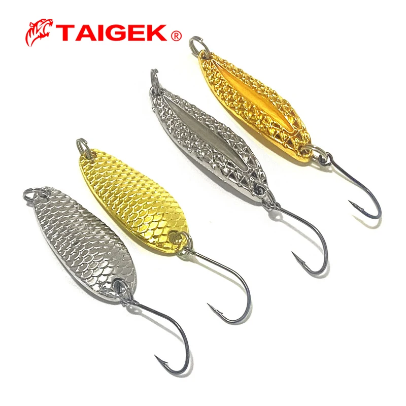 

TAIGEK 8 шт./компл. 1.5g 2.5g 3.5g металлическая приманка для форели, маленькая жесткая приманка с блестками, блесна, приманка-ложка для рыбалки с одним крючком