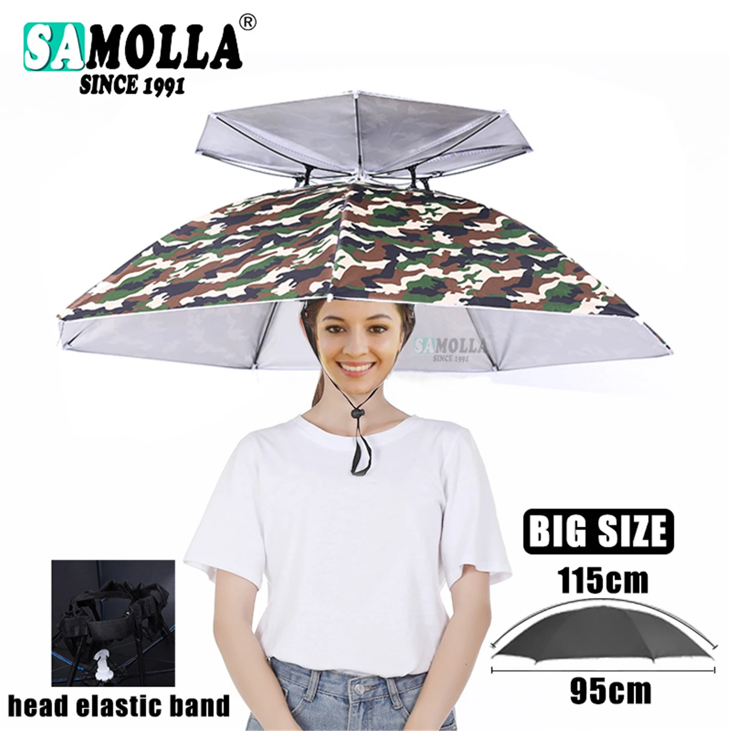 Compact Foldable Waterproof Outdoor Umbrella Hat – Army Green