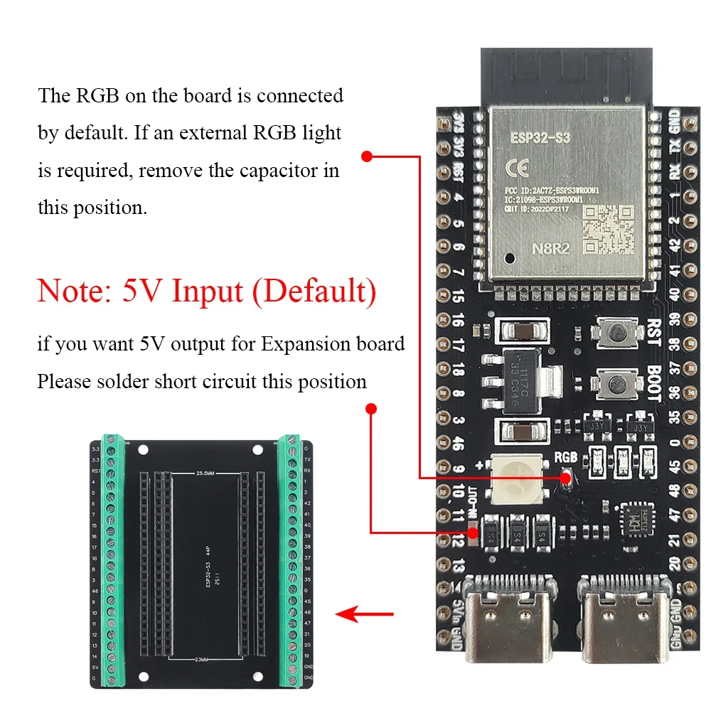 รูปสินค้า บอร์ดพัฒนา ESP32-S3 โมดูลอัจฉริยะ 2.4G Wifi Bluetooth 44Pin Type-C