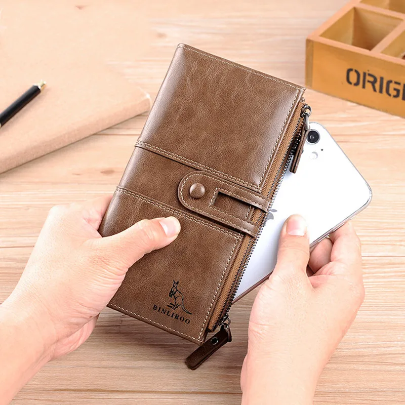 Vintage Soft Leather Men's Long Wallet High Quality Coin Purses Business Credit Card Holder Male Zipper Money Wallet