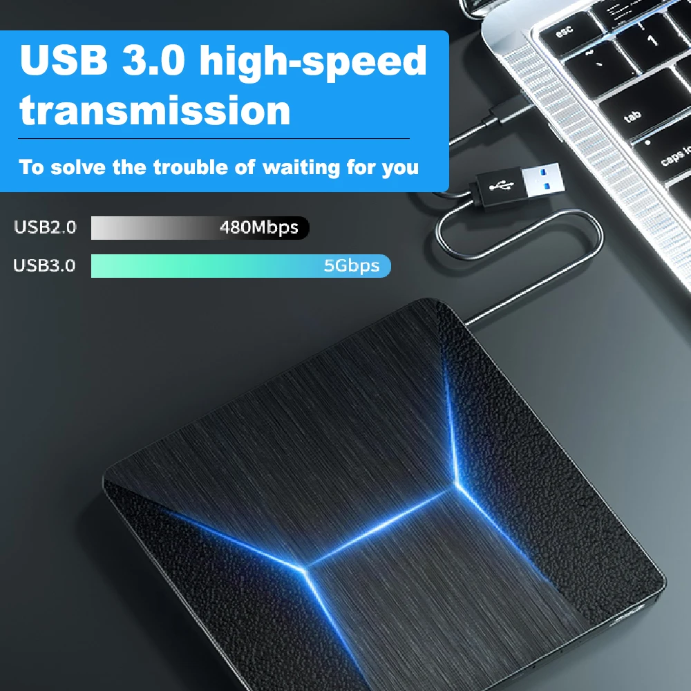 External Blu-ray Drive, USB 3.0 and Type-C Blu-Ray Burner Slim 3D Optical Blu-Ray DVD CD Drive Compatible with Windows XP/7/8/10