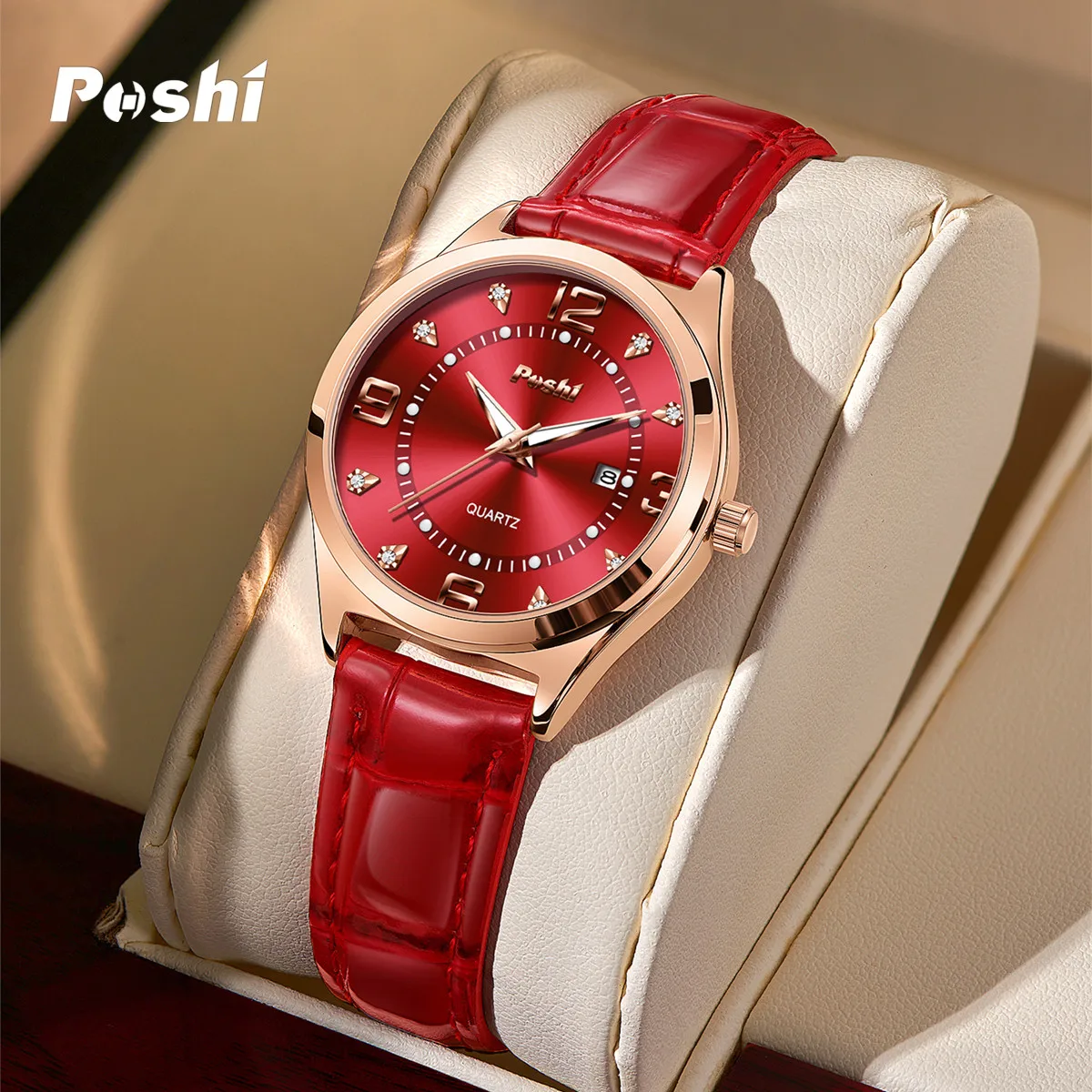 POSHI 972 Fashion Quartz Watch Casual Ladies Dress Wristwatch Leather Strap With Date Life Waterproof Original Watches Girls 2
