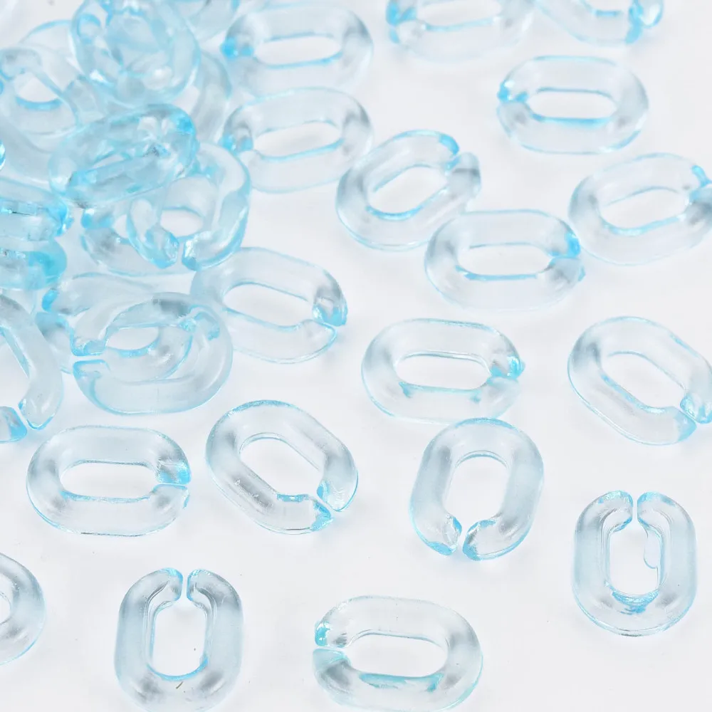 

500g Transparent Acrylic Linking Rings Quick Link Connectors For Jewelry Chains Making Oval Light Sky Blue 10x7.5x2.5mm