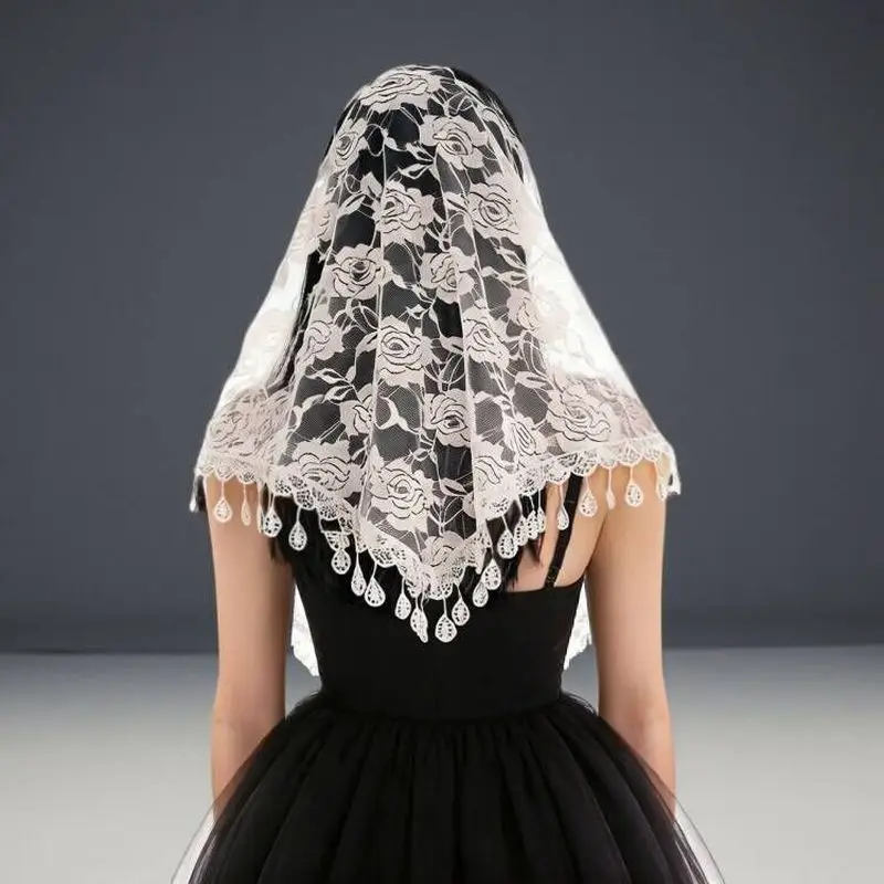 Elegant Black and White Lace Rose Veil for Women - Perfect for Western Weddings