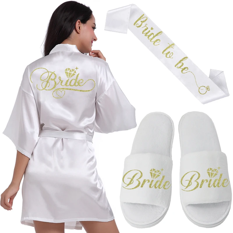 Women Sleepwear Bride Robes Silk Robe Sleepwear Pajamas Silver Writing Bridal Wedding Robes Bride Bridesmaid Maid of Honor Women Party Robe Floral Bridal Party Gifts Get Ready Robes
