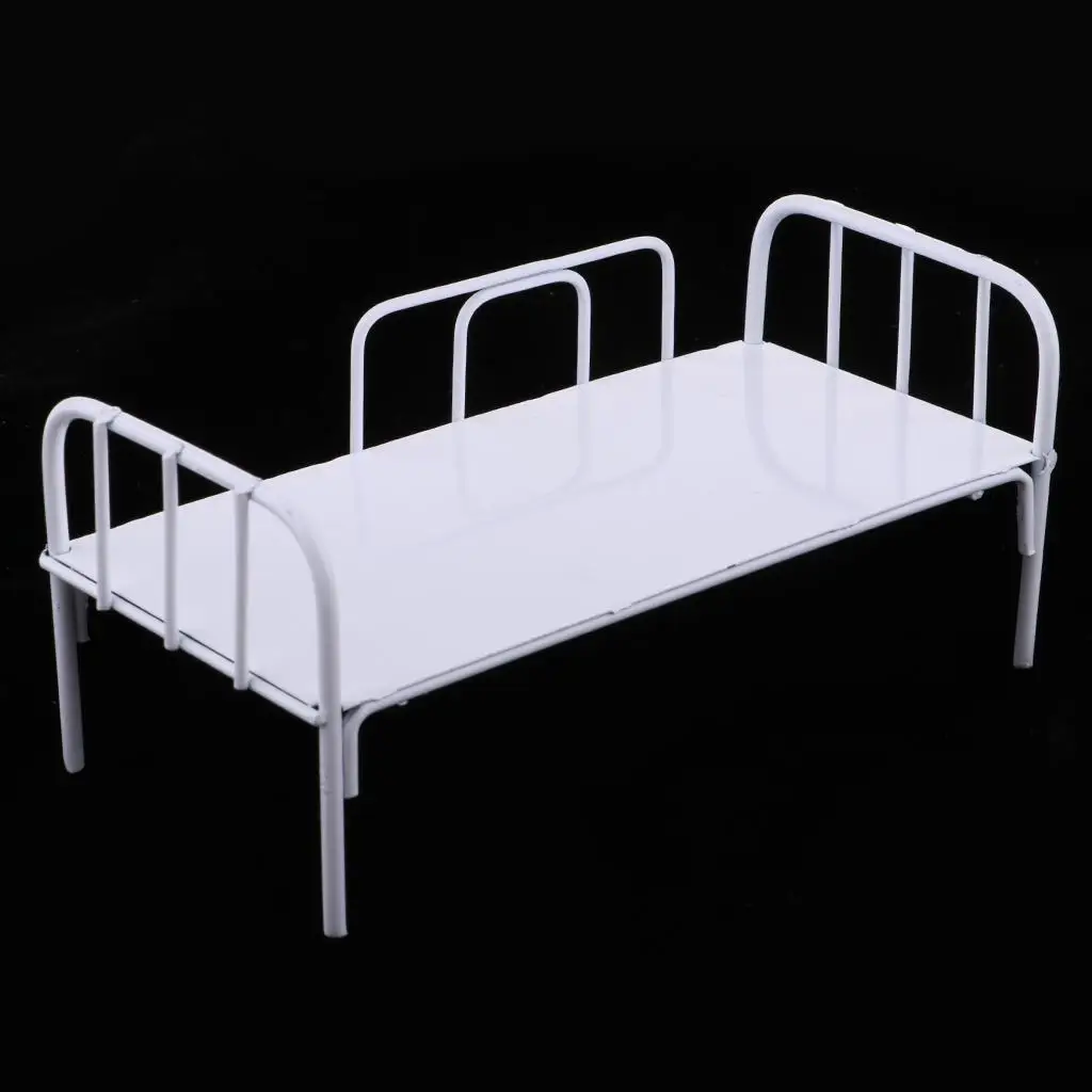 Handcrafted 1/6 Dollhouse Miniature Metal Single Bed Furniture Toy for Mini Action Figures Doll Accessory White