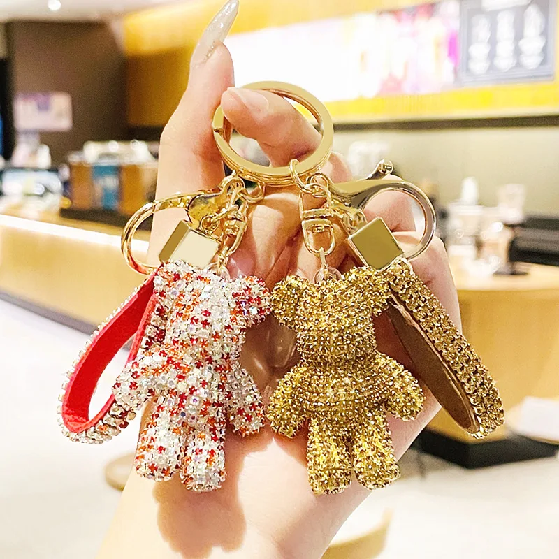 

Cute Diamond-studded Bear Keychain Boy and Girl Backpack Fashion Exquisite Joint Bear Pendant Holiday Birthday Gift Car Key Ring