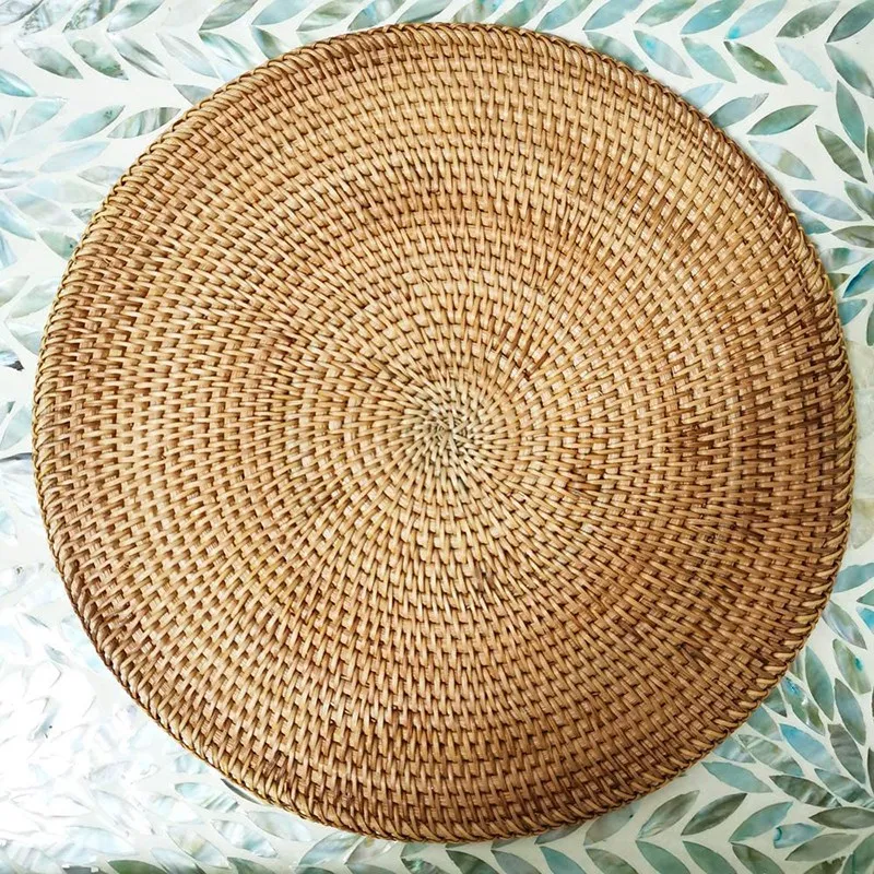 2 Pcs Handmade Round Natural Rattan Placemat Farmhouse Round Wicker Placemats For Dining Table,Wedding,Parties,BBQ's,Etc