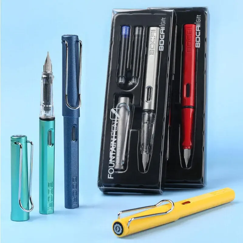 High Quality Fountain Pen Set 0.38mm EF Nib Black Blue Red Replacable Ink Case Writing School Office Supplies Stationery