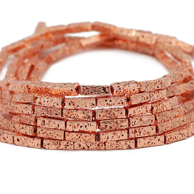 Rose Gold Plated Lava Stone Cylinder Beads