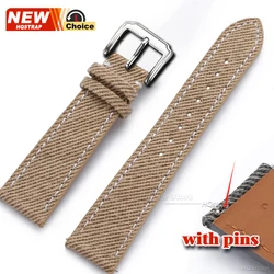 Vintage Leather Denim - Style Watchband Strap - Versatile Unisex Accessory - 22mm (Khaki)