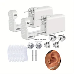 Premium Stainless Steel Ear Piercing Kit with Preloaded Studs and Waterproof Covers - Geometric (5MM CZ)