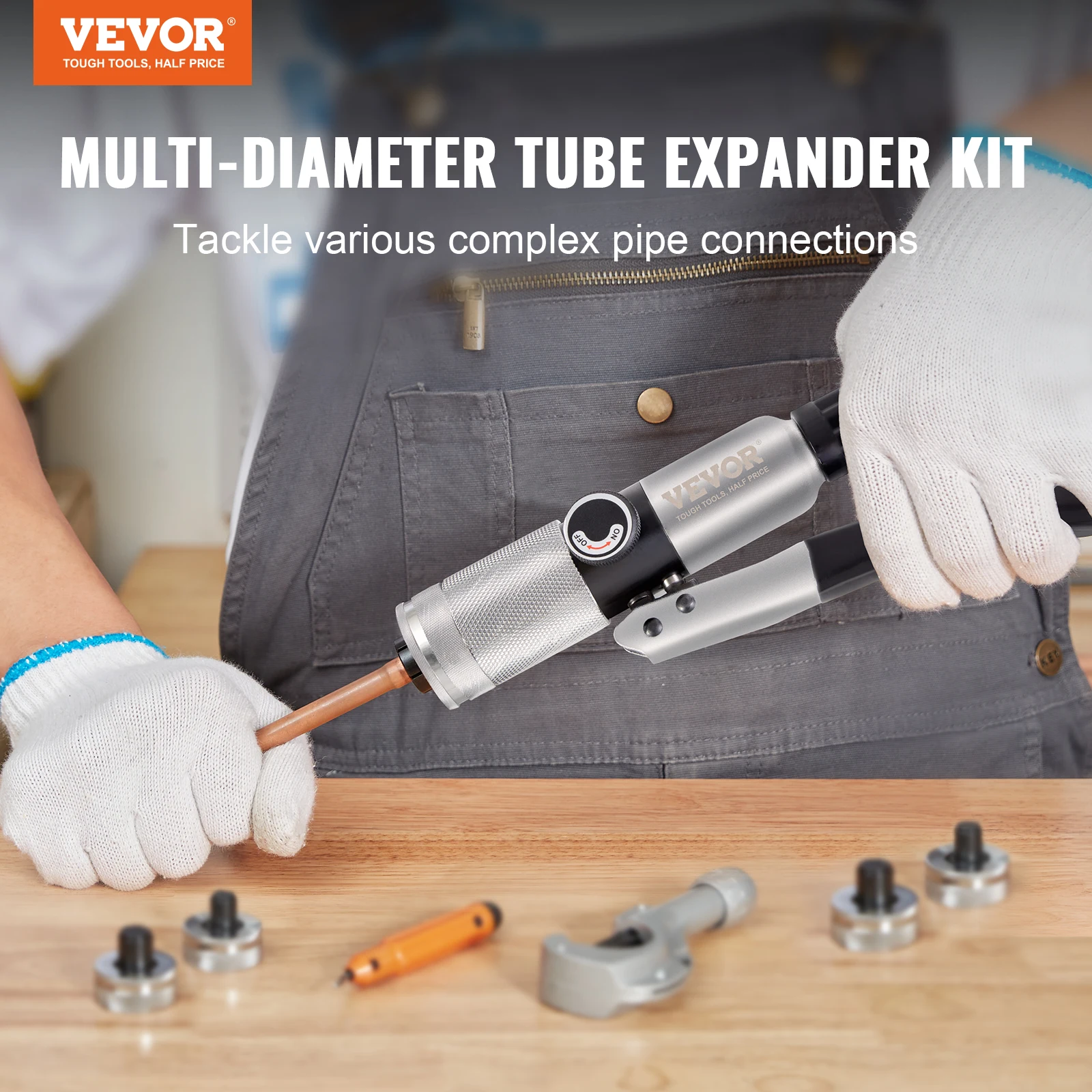 VEVOR Hydraulic Tube Expander with 7 Pipe Expander Heads Deburring Tool Pipe Cutter for Copper Aluminum Brass Soft Steel Pipes 2
