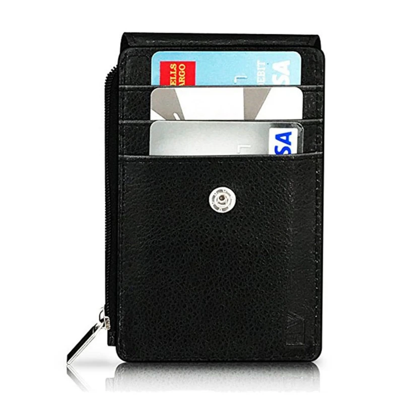 지퍼 PU 가죽 ID 배지 카드 홀더 지갑이있는 X4FF 배지 홀더 케이스 5 카드 슬롯, 보안 커버가있는 1 개의 명확한 ID 창