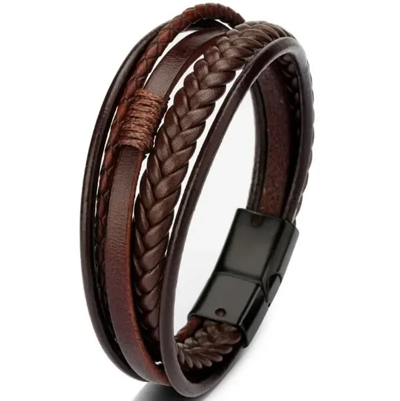 Leather Bracelet Leather Bangle Classic Hand Woven Multilayer Leather Bracelet Men's Cuff Bracelet