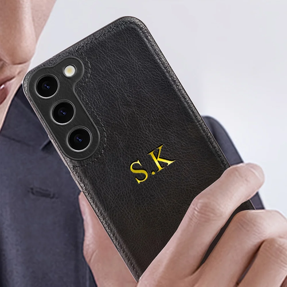 Personalized Luxury Cowhide Leather Phone Case with Custom Name Engraving