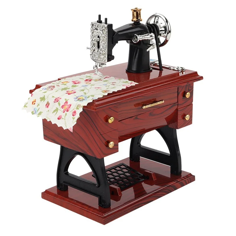 Vintage Music Box Mini Sewing Machine Mechanical Christmas Gift Table Decor Musical Toy