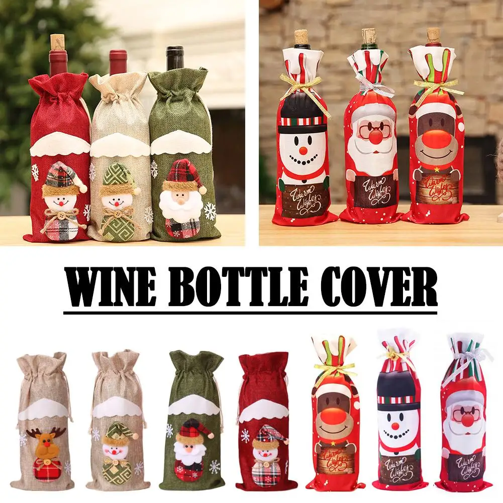 

Christmas Wine Bottle Cover Beige Linen Snowman Wine Bottle Sleeve Flax New Year Beige Linen Wine Bottle Sleeve For Elk Mod H7Q7