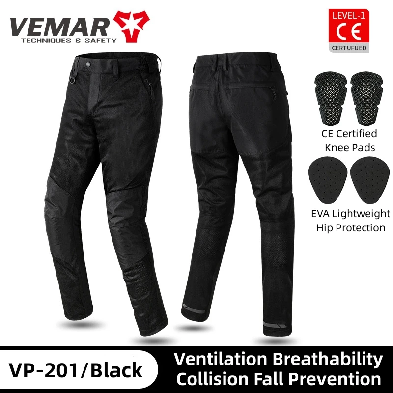 VEMAR 통기성 메쉬 오토바이 라이딩 바지, 땀 흡수 CE 무릎 바지, S-4XL 라이딩 바지, 여름