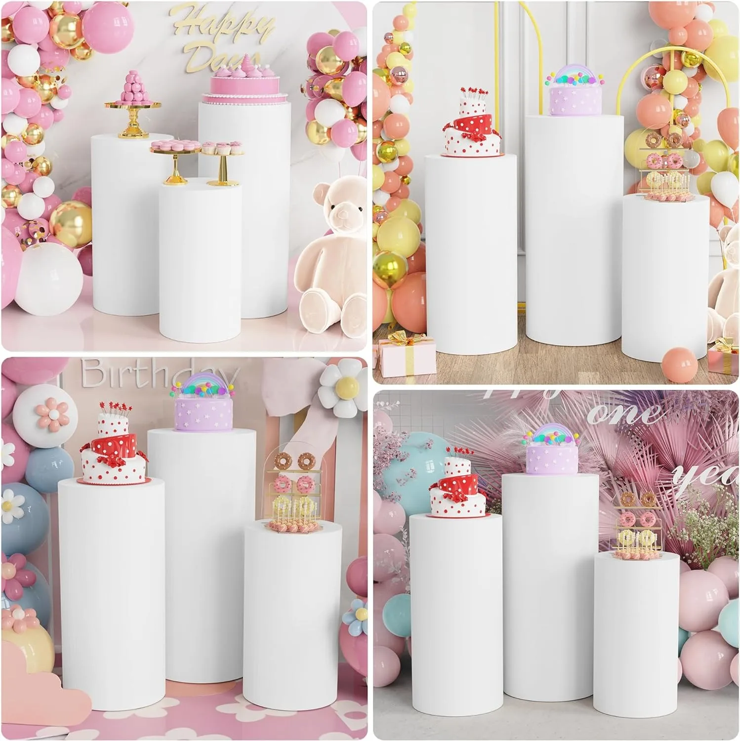 Spandex Cylinder Pedestal Covers White Pink Beige Color Wedding props Elastic Spandex Fabric Dessert Stands Cover 5PCS&3PCS cylinder covers