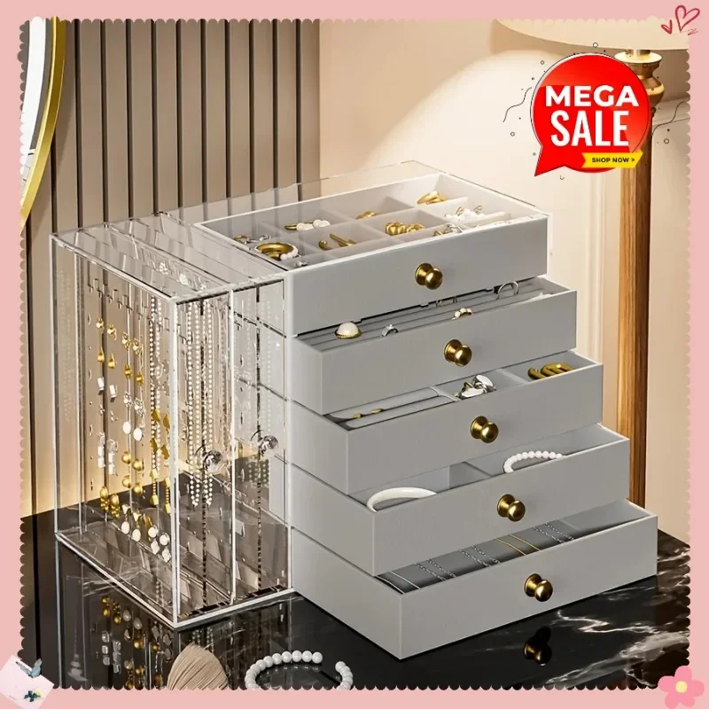 New Multi-Layer Transparent Desktop Jewelry Box with Large Capacity Drawers Bracelet/Chain Storage Box