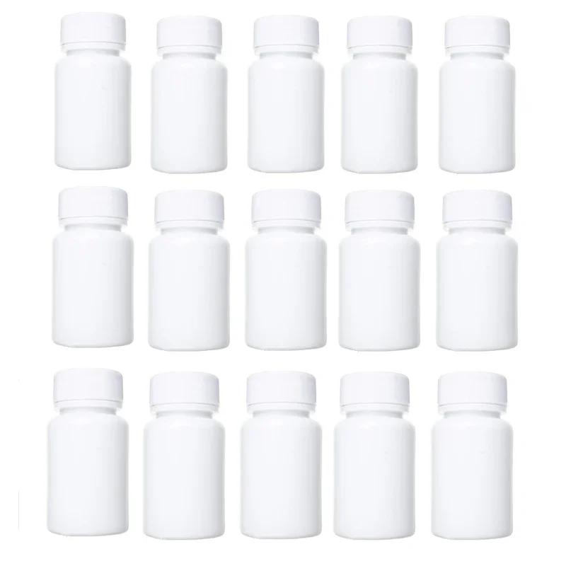 

30PCS 15ml-100ml White Plastic Wide Mouth Pill Bottles Portable Containers For Sealing Pill Solid Powder Lab Chemical Reagent