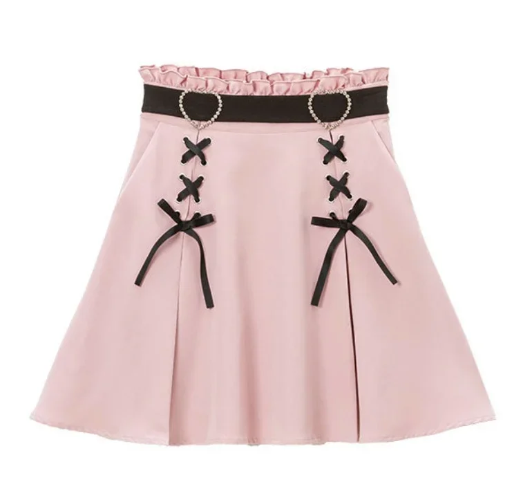 

2024 Y2k Aesthetic Harajuku Style Sweet Girl High Waist Mini Bandage Skirt Slim Women Solid Streetwear Gothic Jk Saia Feminina