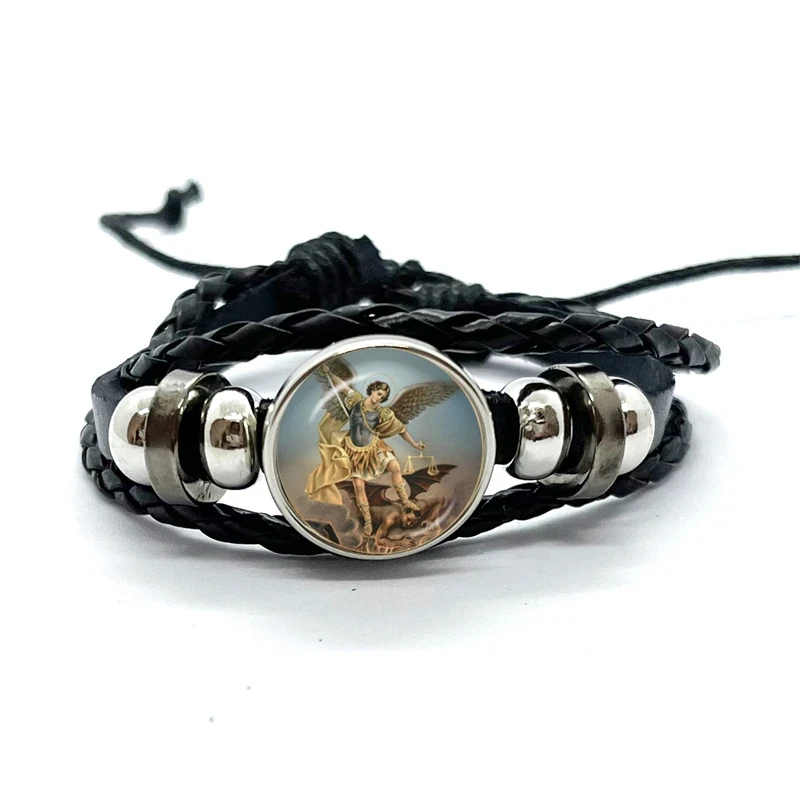 Amulet Symbol Bracelet Archangel St.Michael Protect Me Saint Shield Glass Time Gem Russian Orhodox Woven Bangle for Women Men 6