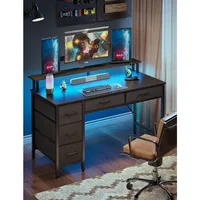 Computer Desk with Power Outlets & LED Light, 39 inch Home Office 5 Drawers, Writing Monitor Stand,Work for Office, Black 2