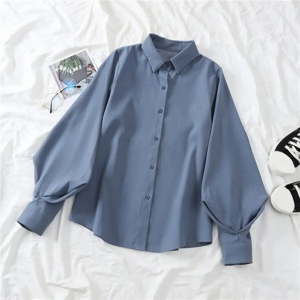 

Comfortable Women Blouse Streetwear Women's Casual Shirt with Lantern Sleeve Single Breasted Design Fashionable Baggy for A