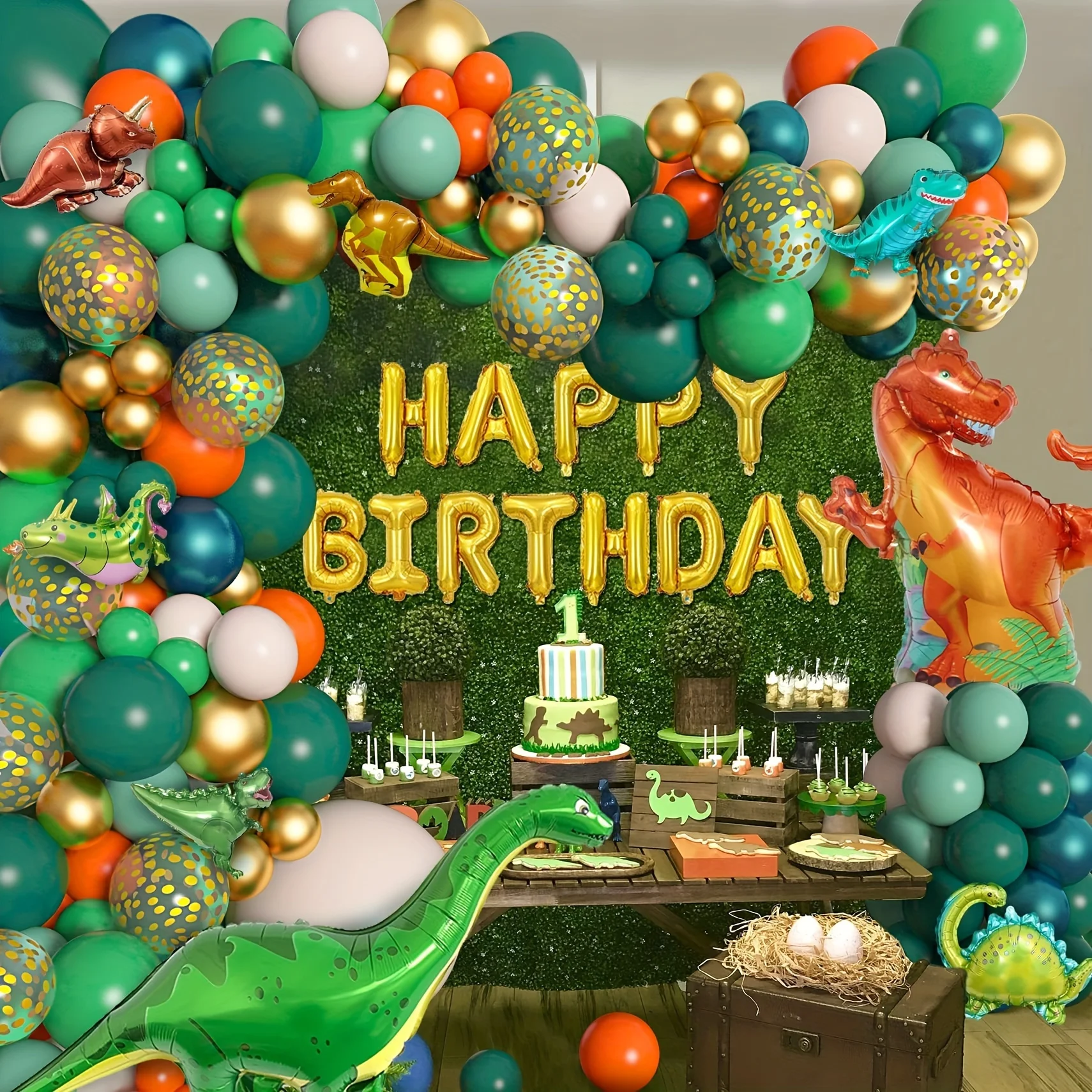 154 Stück Ballondekorationen mit Dschungel-Tiermotiv, Tyrannosaurus Rex, Geburtstag, Outdoor-Szene, Dekoration, Jahrestag, Gedenkfeier