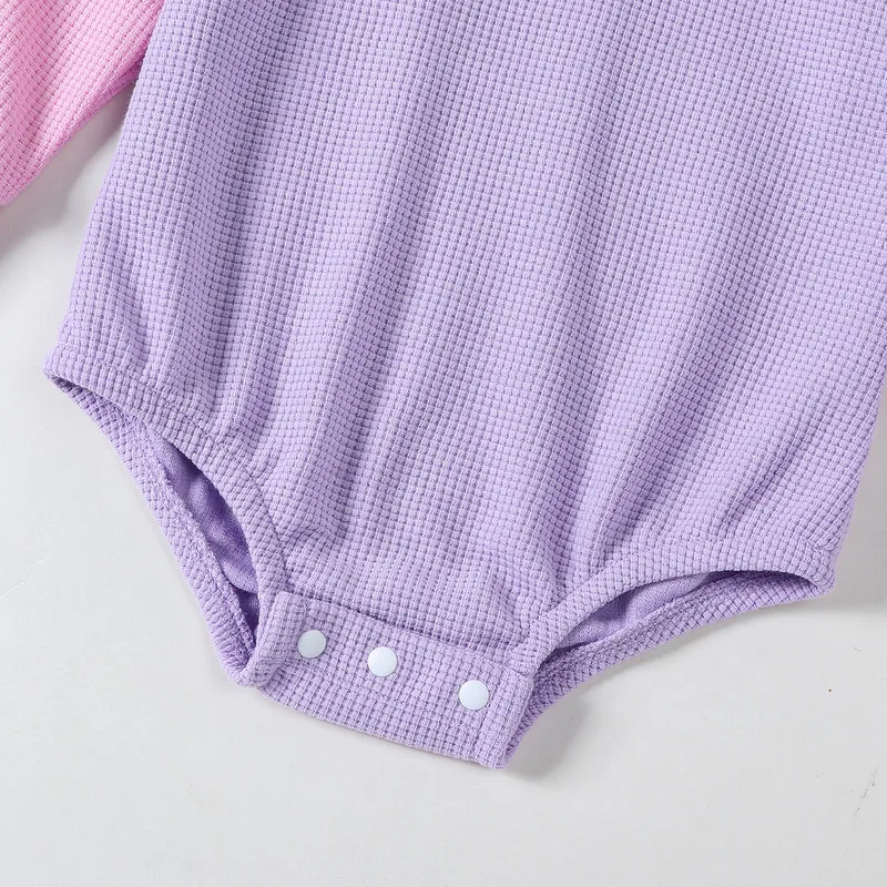  여아 남아 바디 수트 용수철 가을 옷, 긴 소매 대비 색상 와플 점프 수트, 용  의류