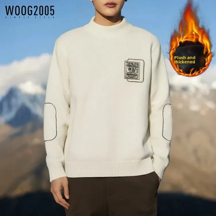 Fleece-Lined Thickened Half-Polo/Turtle Neck Sweater For Men Warm Knitted Inner Layer Autumn Winter Motorcycle Ri