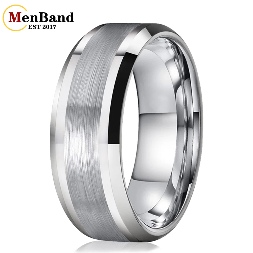 

MenBand Silver Color 6MM 8MM Men Women Tungsten Carbide Wedding Ring With Brushed Finish Middle And Polished Edges Comfort Fit